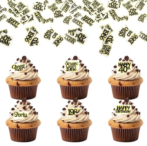 48 Stück Essbare Tortendeko 40 Geburtsta Männer Frau, 40 Deko Kuchen Essbar, Muffin Deko 40, Essbare Cupcake deko 40 Geburtstagdeko, Tortenaufleger 40 Essbar, zum Backen, Kochen