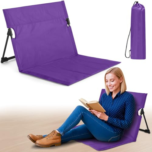 Jetec Widened Foldable Floor Backrest Chair Portable Metal Frame Camping Chair with Storage Bag Light Weight Lazy Seat for Indoor Outdoor Bed Ground Park Lawn Beach Hiking (Purple)