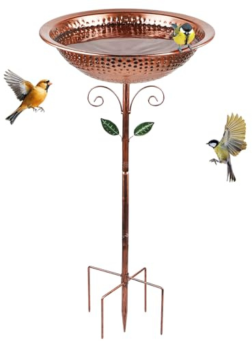 LALAGO Vasca per Uccelli per Giardino in Metallo, Abbeveratoio per Uccelli Selvatici Base a 5 Rebbi, Mangiatoia per da Esterno in Piedi, Stile Vintage Autoportante Decorazione per Patio, Cortile