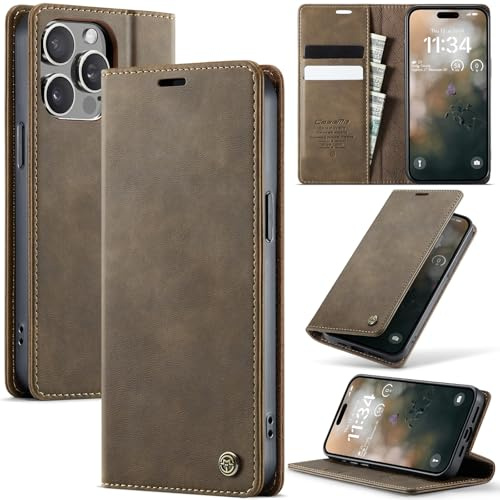 Cracedily Wallet Case for iPhone 14 Pro Max Leather Wallet Flip Cover with Card Holder, Kickstand, Magnetic Closure, RFID Blocking TPU Shockproof Phone Case Compatible with iPhone 14 Pro Max, Coffee