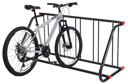 Bike Rack, 5-Bike Commercial Bike Rack, Heavy-Duty Steel Single-Sided Floor Stand, 152cm Weather-Resistant Floor Grid Design Bicycle Storage for Indoor & Outdoor Use, School, Workplace & Garage