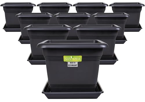 LIVINJA 10er Set Blumenkübel Groß Aussen 40x40cm - Pflanzkübel Anthrazit - Blumentopf Made in Germany - Premium PP-Kunststoff Frostsicher