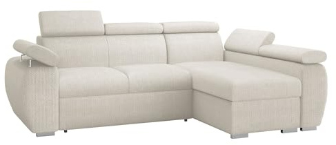 Mirjan24 Ecksofa Boston Mini, Eckcouch mit Schlaffunktion und Bettkasten, Polsterecke mit Einstellbare Kopfstützen, L-Sofa, Polstergarnitur, Wohnlandschaft (Flow 06, Seite: Rechts, 2r+LC)