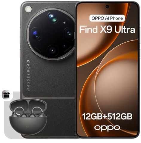OPPO Find X9 Ultra 5G Smartphone Sbloccato, Fotocamere Hasselblad 200MP+50MP, Zoom Ottico 10x, Video 8K, 7050mAh, Display 144Hz 2K, Snapdragon 8 Elite Gen 5, IP69, Tundra Umber (con Enco Clip2)
