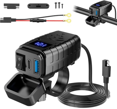 Herbst Prise USB pour moto avec interrupteur marche/arrêt et charge rapide de type C