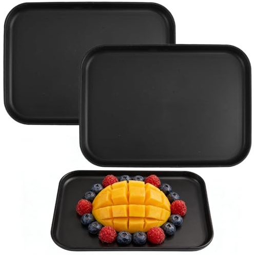2 Pieces Fast Food Breakfast Trays, 17x24x1.7cm Black Gastro Tray for Home | Black Plastic Trays for Food Servings, Non Slip Breakfast Tray, Rectangular Serving Trays for Restaurants, Cafés, Parties