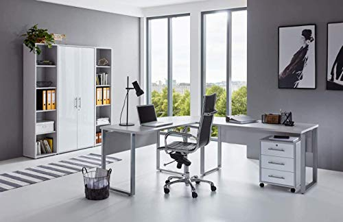 Büromöbel Arbeitszimmer komplett Set Office Edition (Set 3) in Lichtgrau/Weiß matt