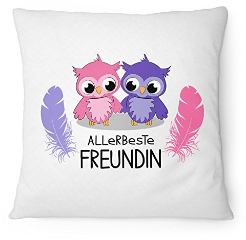 Fashionalarm Kissen Allerbeste Freundin Eulen - 40x40 cm mit Füllung | Lustige Geschenk Idee für Beste Freundinnen Geburtstag & Weihnachten, Farbe:weiß