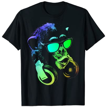 Funny Cute Happy and Cool Animal Design Love Store - Unisex Erwachsene - T-Shirt - Schwarz - S - Kurzarm - Cartoon - Affe - Disco-Outfit