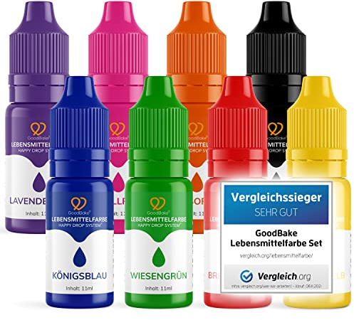 GoodBake Lebensmittelfarbe Set mit 8 Farben, sehr hochkonzentriert & zuckerfrei, Happy Drop System, zum Backen, für Getränke oder Slime (88ml)