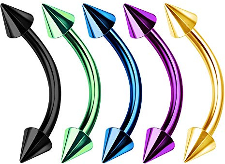 KJM FASHION 5 STK Eloxiert Banane 1,2mm 16g Ohrringe Piercing Schmuck