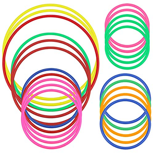 Hysagtek 21 Pcs Plastic Toss Ringe Karneval Ringe für Kinder Fun Target Toys, Quoits Ring Toss Spiel, Party Favor Games, Multicolor, 5 Größen