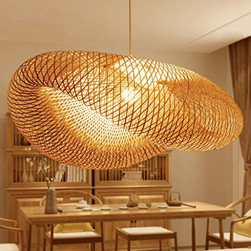 HEYUN Vintage Kronleuchter Natürliche Bambuslampen Geflochtene Kronleuchter Einfach und Kreativ Länge verstellbar E27 Energiesparlampen Restaurant Allée Zimmer Warme Kronleuchter,80cm