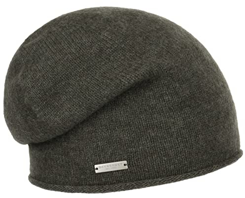 Seeberger Kaschmir Beanie mit Rollrand Kaschmirmütze Strickmütze Wintermütze Mütze Damen - Long Oversize Herbst Sommer Frühjahr Winter Frühling-Sommer Herbst-Winter - One Size Oliv