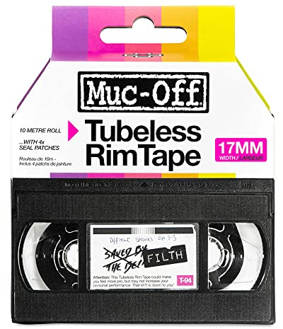 Muc Off Tubeless Felgenband, 17 mm - Druckempfindliches Felgenband für Schlauchlose Fahrradreifen - 10-Meter-Rolle mit 4 Dichtungsflicken