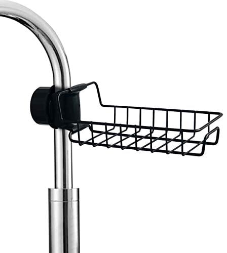 LEADAHEAD Sink Drain Rack Sponge Holder Kitchen Sink Caddy Organizer No Drill Bathroom Storage Rack for Soap Sponges Dishcloth Shampoo (1 Pack) Black