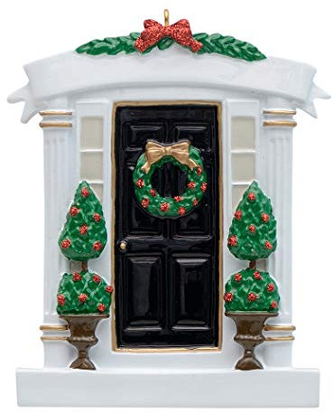 MAXORA Schwarze Tür-Ornament – Unser neues Haus personalisierte Weihnachtsdekoration – Feiertagsbaumschmuck – Unser erstes Weihnachten in neuem Zuhause – individuell für Einweihungsfeiern