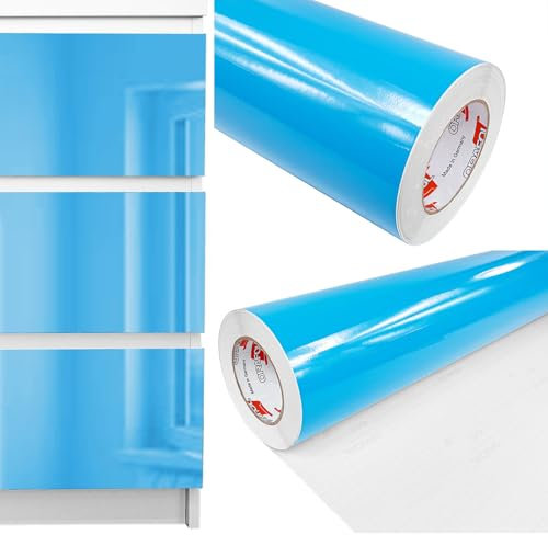DecoMeister Klebefolien Deko-Folie Selbstklebefolie Selbstklebende Möbelfolie Einfarbig Folie für Interior Exterior Einheitliche Farbe 100x250 cm Hellblau Blass-Blau Hochglanz Glanz Glänzend