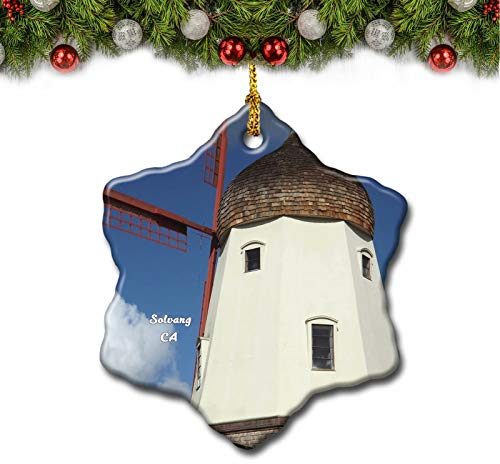 Umsufa Windmühle Solvang California USA Weihnachtsbaum Ornament Reise Geschenk Souvenir 7,6 cm Porzellan doppelseitig
