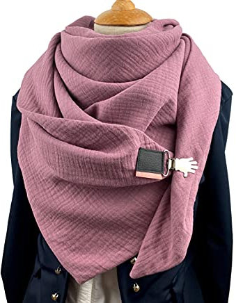 Doppelt genähtes Musselin XXL Dreieckstuch, Tuecherfee Wickelschal, wunderschön in altrosa - XXL Musselin Halstuch mit Verschluss/weiches Halstuch/Schal/Stola