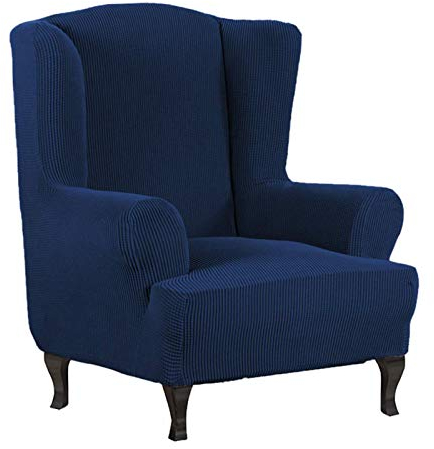Atack-B Jacquard Sesselbezug, Elastisch Stretch Husse für Ohrensessel, Überwürfe Überzug Sesselhusse (Blau)