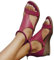 HHZY Sandales en Cuir PU Femmes Sandales Nu-Pieds Mode Chaussures de Plage D'Été ​À Talons Compensés Marche Confortable Pied Large,Rouge,US6/EU37