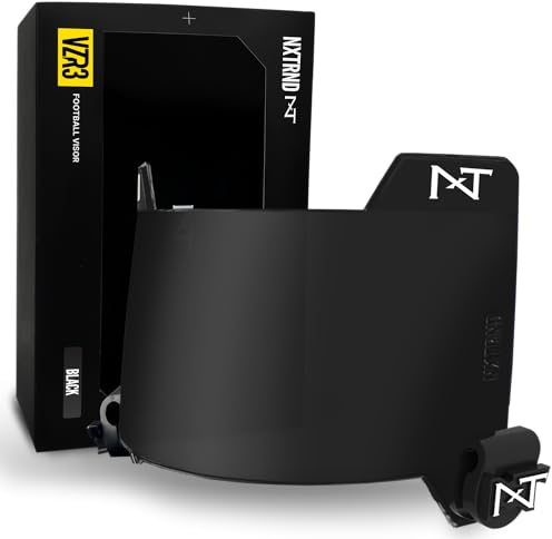 Nxtrnd VZR3 Gebogenes Fußballvisier, Professionelles Fußballhelmvisier, inklusive Visierclips, Aufkleberpaket und Reinigungstuch (Schwarz)