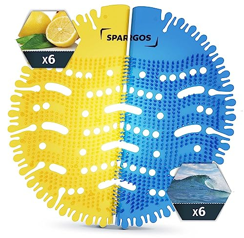 (Paquete de 12) Spargos Rejillas Urinario Desodorante Brisa oceánica (6) Limón (6) Protección Contra el Olor Anti Salpicadura Por Aseos en la Oficina del Baño Estadios Escuelas con Guantes Gratis