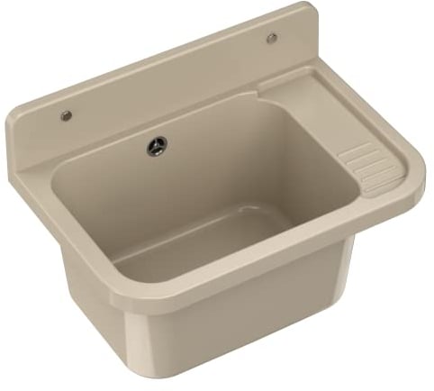 Granitan Ausgussbecken für Garage Keller Werkstatt und Waschküche - Universal Waschtrog mit Siphon - Waschbecken mit Abtropfschale Wandmontage aus Polypropylen - 50x34x31 cm - Beige - Figo