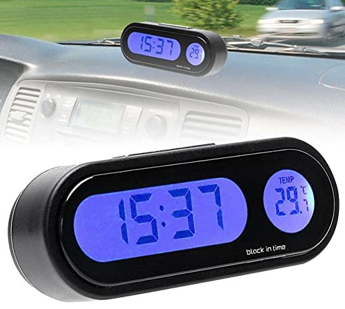 Horloge de Tableau de Bord de Voiture, LCD numérique à l'intérieur de la Voiture, thermomètre avec rétroéclairage pour intérieur et extérieur, Horloge numérique de Voiture 2 en 1 pour Camion