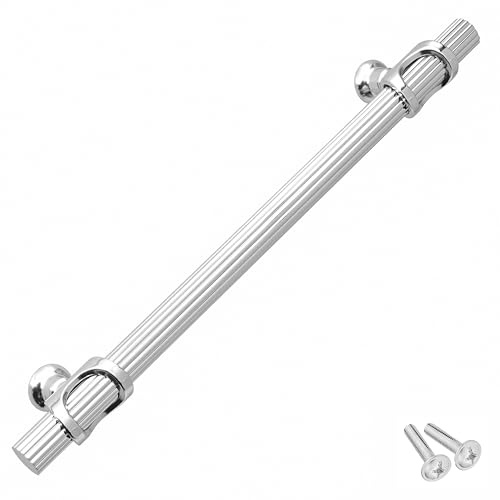 Decoranddecor Bar Drawer Pull Handles with Lines Design Kitchen Cabinet Decorative Hardware Bedroom Bathroom Furniture Accessories (160mm Hole Centres, Polished Chrome)
