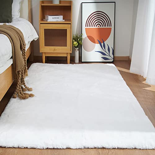 Ghouse Teppich Rechteck 120x180 cm Weiß Flauschig Weich Wohnzimmer Schlafzimmer Dekoration rutschfest Kurzflor Teppich Waschbarer Carpet