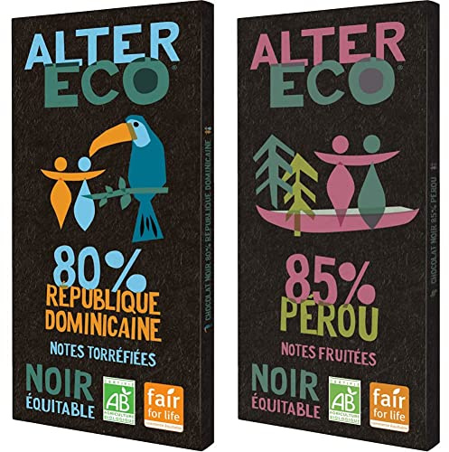 ALTER ECO - Tablette Chocolat Noir 80% - Bio & Équitable - Origine République Dominicaine - 100 g & Tablette Chocolat Noir 85% - Bio & Équitable - Chocolat Pérou - Goût Fruité & Corsé - 100 g