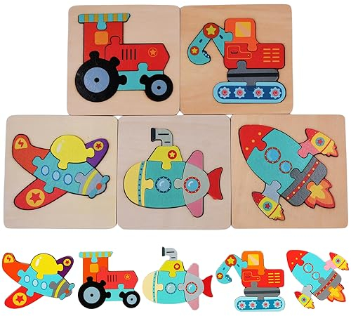 TLHWIN Holzpuzzle für Kleinkinder, Spielzeug für Kinder, 6 Stück, Tier-Puzzle, Montessori, Lernspielzeug, Spiele, Fähigkeiten, Holzspielzeug-Set für 1+ Jahre, Baby, Mädchen, Jungen (Transport)
