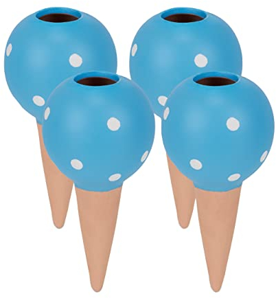 Relaxdays Arrosage en Terre Cuite, Lot de 4, Bouteilles Pet 1,5 L, intérieur (Chambre) & extérieur (Balcon), Marron/Bleu