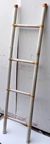 Marblechic - Escalera de bambú 160 x 40 cm étnico toallero baño blanco decapado bambú