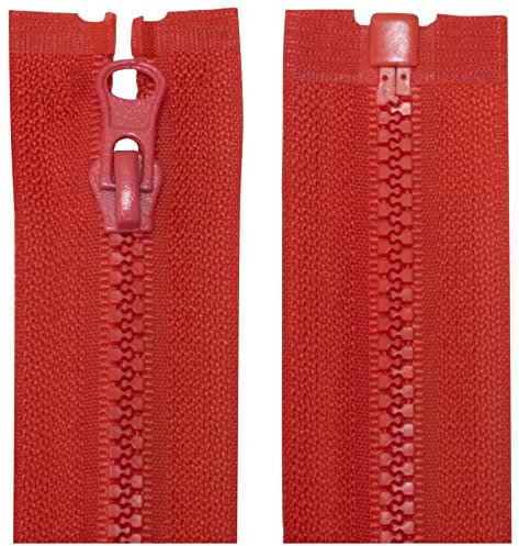 Aerzetix - C63872 - Set di 2 Cerniere Lampo iniettate N°3 50cm separabili - tiretto Decorativo - cursore in Metallo - Colore Rosso - Rete Scorrevole Cucito Abbigliamento merceria Giacca