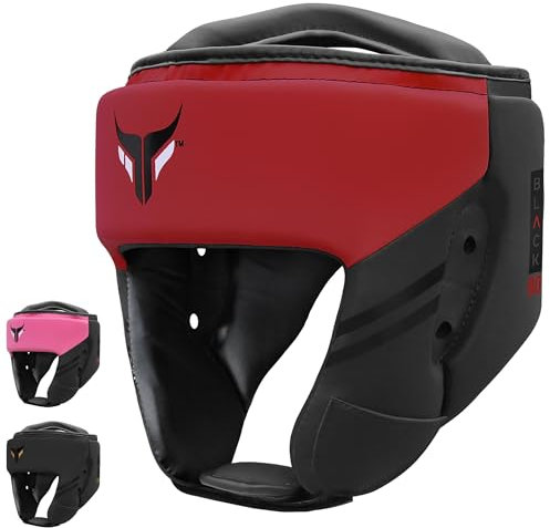 Mytra Fusion Casque Boxe - Casque MMA avec Sangle réglable Kickboxing, Muay Thai, Sparring, Arts Martiaux, Karaté Casque de Boxe (Black/Red, S)