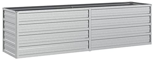 Tidyard Garden Raised Bed, Rectangular Garden Planter, Galvanised Steel Raised Garden Bed, Outdoor Patio Lawn Plant Planter Flower Pot Basket 160x40x45 cm Galvanized Steel Silver 674