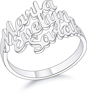 MeMeDIY Bague avec Noms Personnalisés pour Femme, 1-4 Noms d'enfants, Bague en Argent Sterling avec Plaqué Or, Plaqué Or Rose, Cadeau pour Maman Épouse (3 Noms, Taille 54)