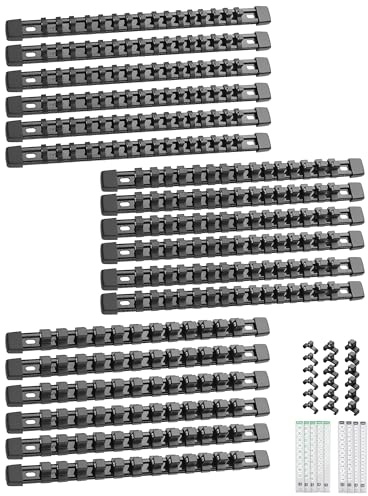 ALOANES 18PC Socket Organizer, Socket Rails Fit 1/2, 1/4 and 3/8 Drive | Heavy Duty ABS Socket Holders Hold up 258 Sockets for Toolbox Drawer Bags(Black)