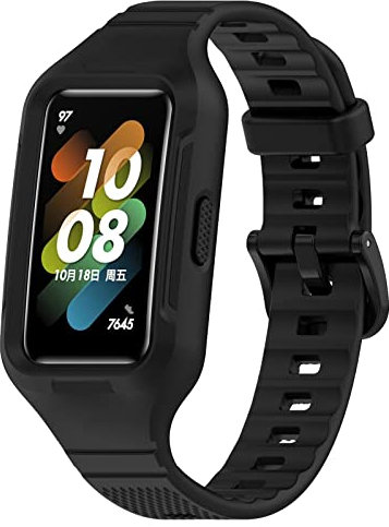 AWADUO Correa de repuesto compatible con Huawei Band 8/Band 7/Band 6/Band 6 Pro, correa de silicona de repuesto, suave y duradera (negro), Acero inoxidable, Cuarzo creado
