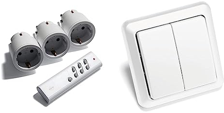 Intertechno IT3-2300 Funk-Zwischenstecker-Set mit 3 x Funkstecker 2300 Watt + 1 Handsender (IT3-2300), weiß & Smart Home ITW 852 Funk Wandsender weiß 2 Fach 2 Kanal