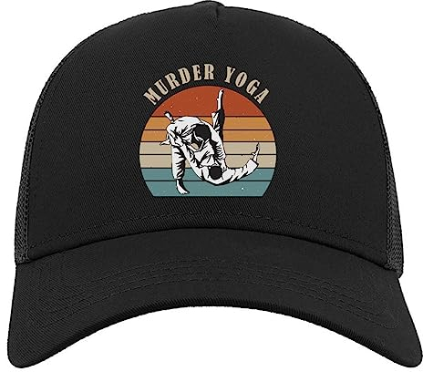 Judo Murder Yoga Retro Art Halbmaschige Trucker-Cap-Baseballmütze aus Baumwolle Schwarz