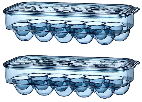 rismart Huevera para Nevera 16 Huevos Hueveras de Plastico con Tapa Nevera Apilable Azul (2 Piezas),31.5 x 14.3 x 7.5 cm