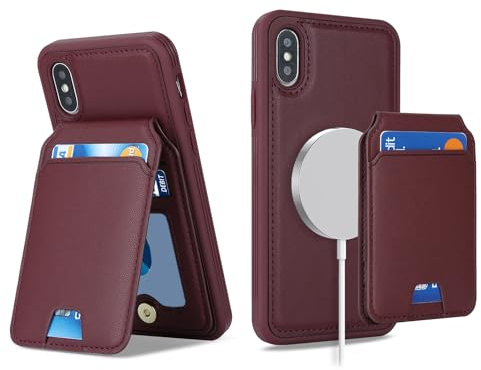 Ｈａｖａｙａ for Cover iPhone X Magsafe Compatible Custodia iPhone XS con Porta Carte staccabile 2 in 1 portafoglio donna e uomo - Borgogna