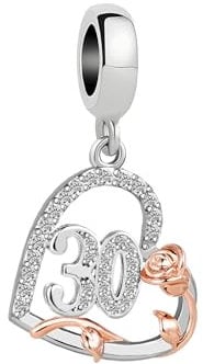 ZakiaHo Womens 30 30th Birthday Charms for Bracelets Christmas Gifts for Mom Sister Rose Flower Love Heart Charm Beads Compatible with Pandora Bracelets Necklaces