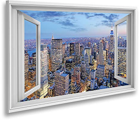 islandburner Quadro su tela vista finestra New York City di notte Manhattan Usa S immagini poster