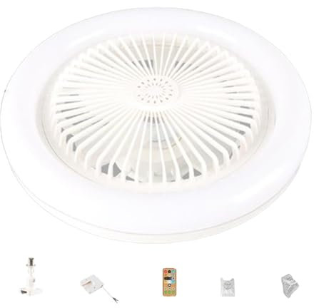 Eteslot Ventilatore da Soffitto Senza Pale con Luce, 10,2 Pollici, 3 Velocità, Telecomando, Funzione Silenziosa, Bianco