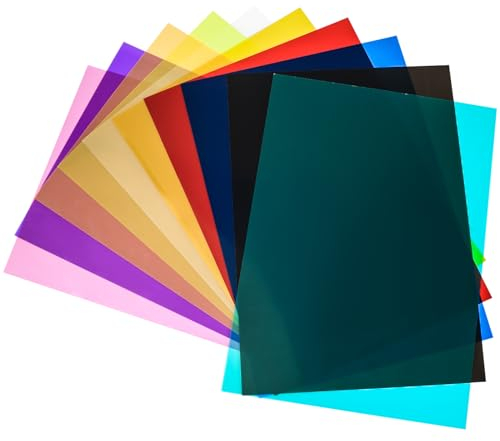 10 STK Farbfolien für Scheinwerfer, Farbfolien Gel Farbfilter Filter Film, Transparent Farbkorrektur Fenster Folie, 10 Farben Farbfilm Folie Hitzebeständig für Lampe Scheinwerfer Foto Studio LED